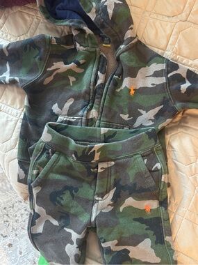 Ralph Lauren Green and Gray Camo Hoodie & Joggers Set with Orange Pony